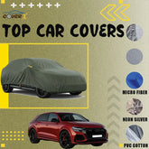 Custom-fit premium car cover for the Audi Q8 luxury coupe SUV. Available in Microfiber, PVC Cotton, and Neon Silver, this all-weather, waterproof, and dust-proof cover ensures full protection for the distinctive vehicle profile.