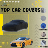 Microfiber full body car cover in black for the Lexus LC. The material is soft to prevent damage while remaining heavy-duty for durable all-season exterior protection against environmental hazards. Available in PVC Cotton and Neon Silver Fabric also