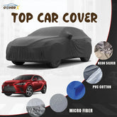 Custom-fit premium car cover draped over a Lexus RX 350 luxury crossover SUV. This all-weather cover is waterproof and dust-proof, ensuring full protection for the vehicle's paint and finish during outdoor parking.