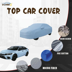 Honda Civic X 10th generation 2016-2021 with waterproof car cover and uncovered Civic showing parachute neon silver PVC cotton microfiber fabric options