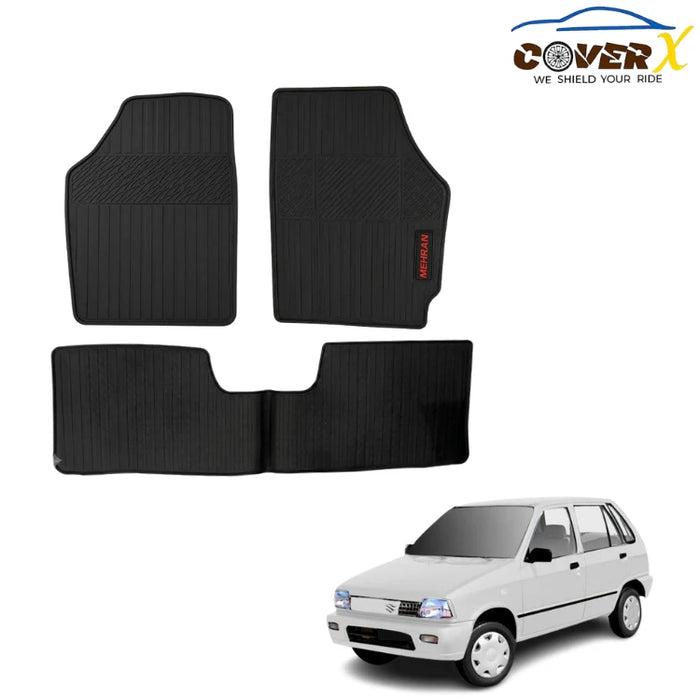 Black latex custom-fit car mats for Suzuki Mehran with raised edges