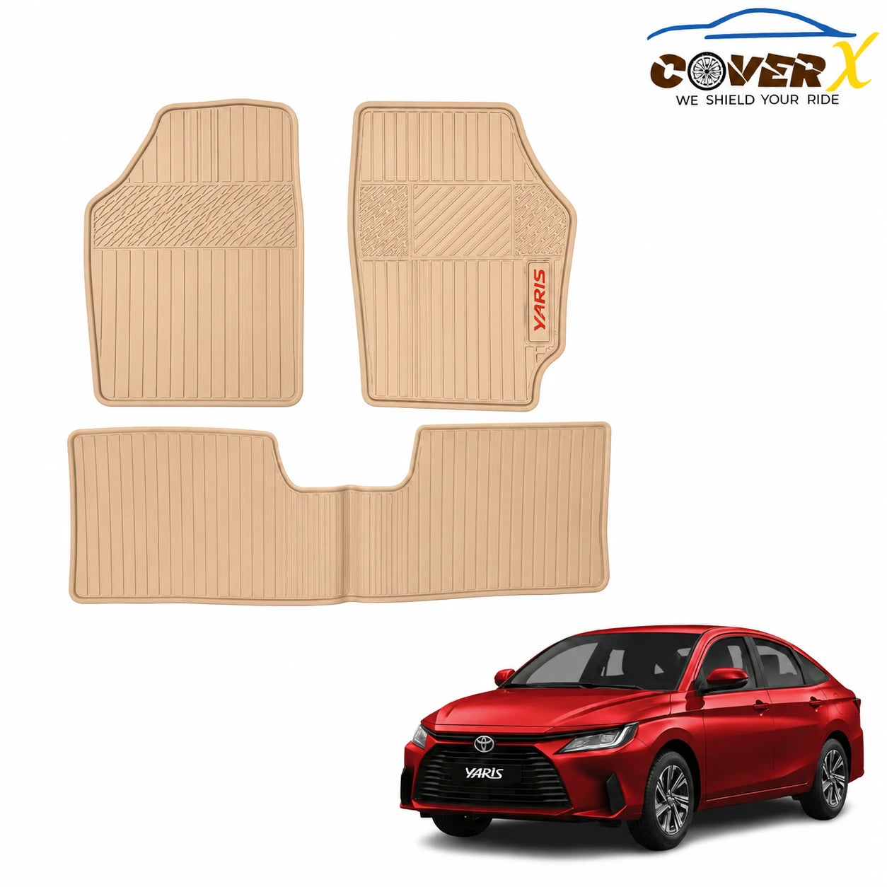 Toyota Yaris biege Car Mats  Premium Latex Floor Mats Custom Fit Protection