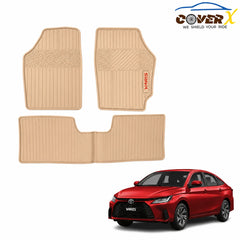 Toyota Yaris biege Car Mats  Premium Latex Floor Mats Custom Fit Protection