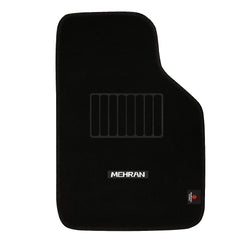 Black car floor mat with 'Mehran' branding on a white background
