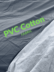 PVC Cotton fabric with green text on a gray background