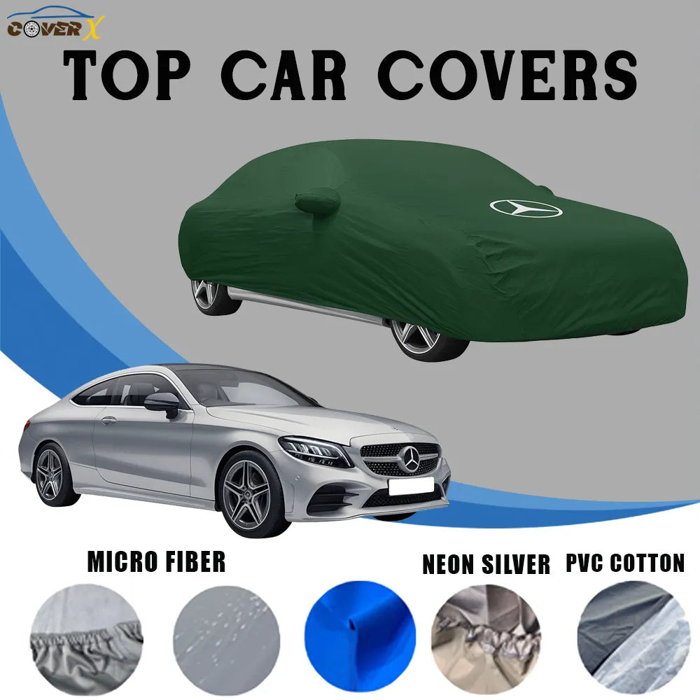 Mercedes C180 (2020) custom fit waterproof car cover. All-weather full protection in Microfiber, PVC Cotton, or Neon Silver.