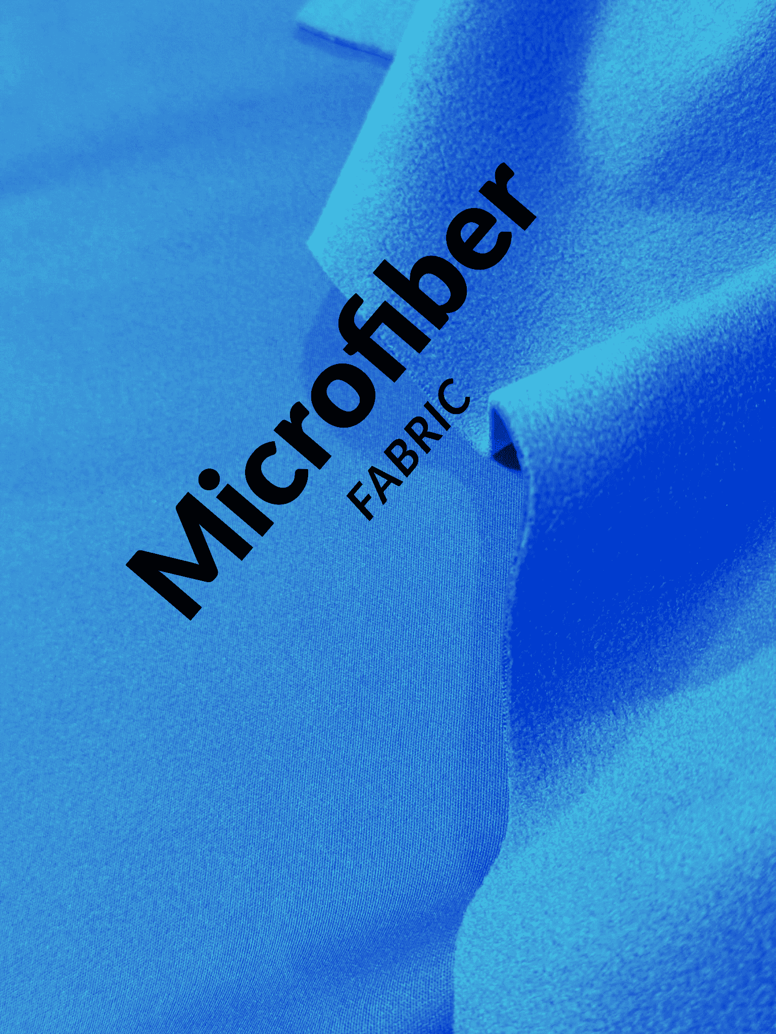 Close-up of blue microfiber fabric with 'Microfiber Fabric' text. Buy waterproof cover.
